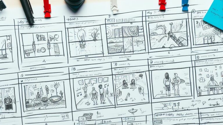 Storyboard with lots of writing supplies