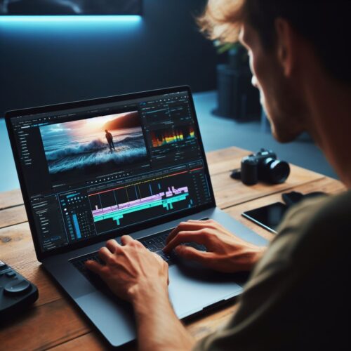 Video Editing Basics. Man editing with Davinci Resolve